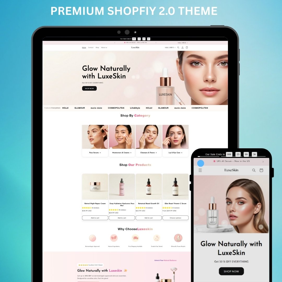 Premium Shopify 3.0 Beauty Skincare Theme | ECommerce Template for Face Serum & Cosmetic