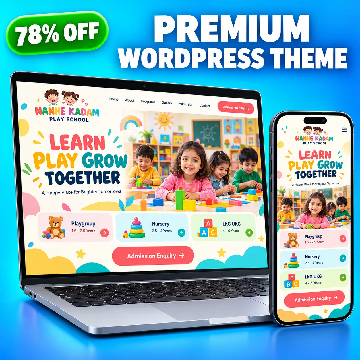 Play School Website Template for Play Schools & Kindergartens - Premium design by LayoutKart
